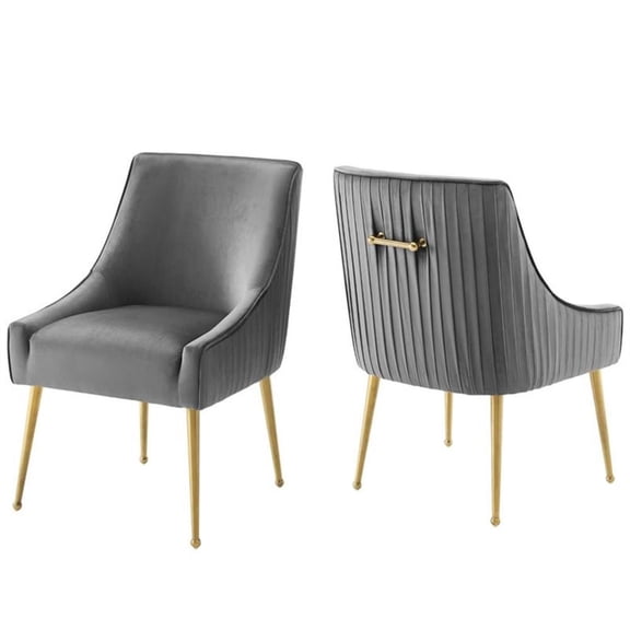 Pemberly Row 34" Modern Velvet Dining Chair in Gold/Gray (Set of 2)