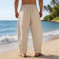 thumbnail image 5 of Men Loose Casual Drawstring Waist Pants, Trousers, Joggers With Pockets Elastic Waist Breathable Lightweight Quick Dry For Beach Hiking Workout Summer Daily Cotton Linen Blend, 5 of 9