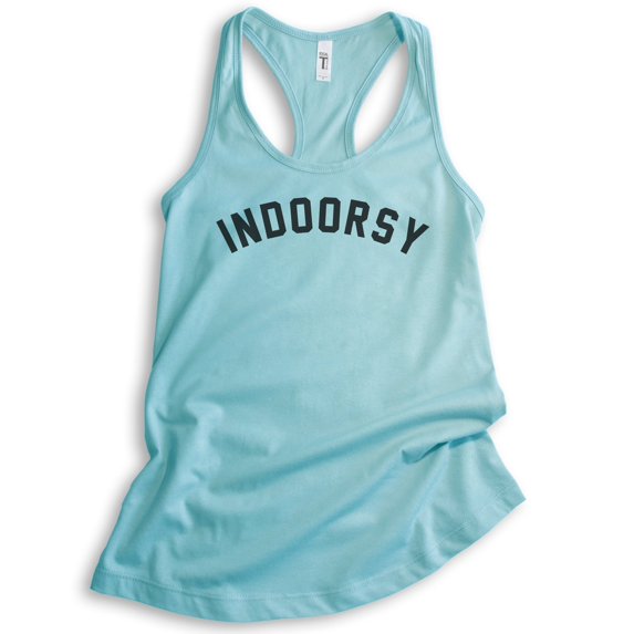 Indoorsy Tank Top, Ladies Racerback Tank, Homebody Introvert Stay Home Social Distancing Quarantine Tank, Cancun, Medium