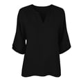 thumbnail image 5 of T Shirts For Women Black Womens Tops Fashion Linen For Casual Solid Color V Neck 3/4 Sleeve Loose Blouses Summer Tops, 5 of 5