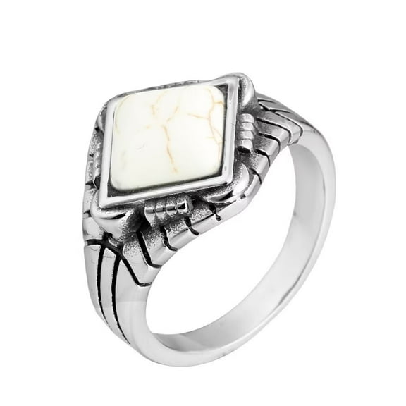 HIJONES Women Men's Rhombus Gemstone Ring Stainless Steel Diamond Engagement Promise High Polished Band Ring Jewelry Silver White Size 8
