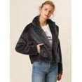 thumbnail image 4 of Abrigo mullido de piel sintética con solapa de muesca y chaqueta recortada para mujer Otoño Invierno Negro L, 4 of 6