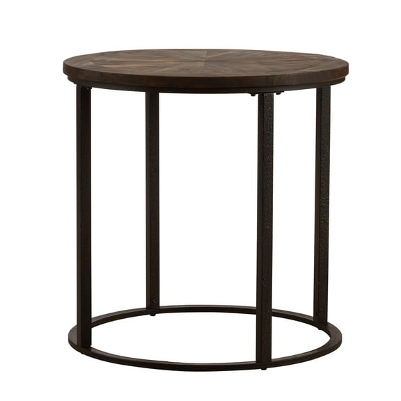 SEI Furniture Landsmill Round End Table in Natural Reclaimed Wood-Black