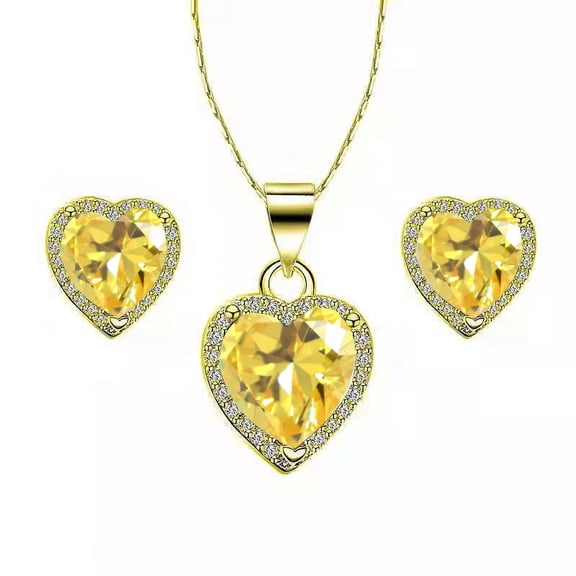Paris Jewelry 10k Yellow Gold Heart 1/2 Ct Created Yellow Sapphire Full Set Necklace 18 inch Plated