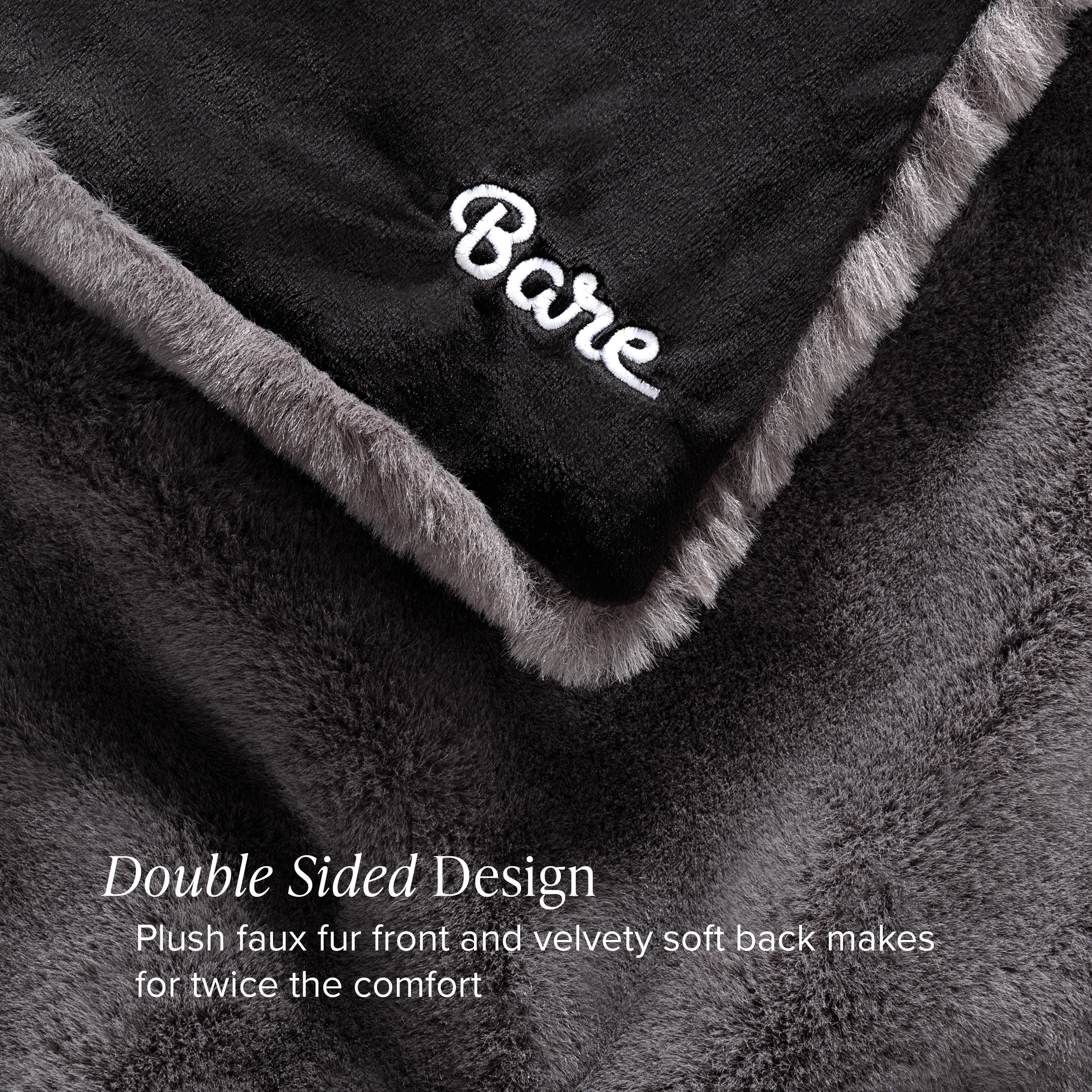 Bare Home Faux Fur Blanket - 47" x 60" - Ultra Soft Fleece - Throw, Dark Gray