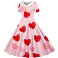 thumbnail image 5 of Fesfesfes Valentines Day Girls Twirly Skater Dress A Line Short Sleeve Stretch Dress for Summer Button Down Collar Dress Elastic Waist Elegant Floral Print Party Dress for Kids (Coffee#4,7-8 Years), 5 of 6