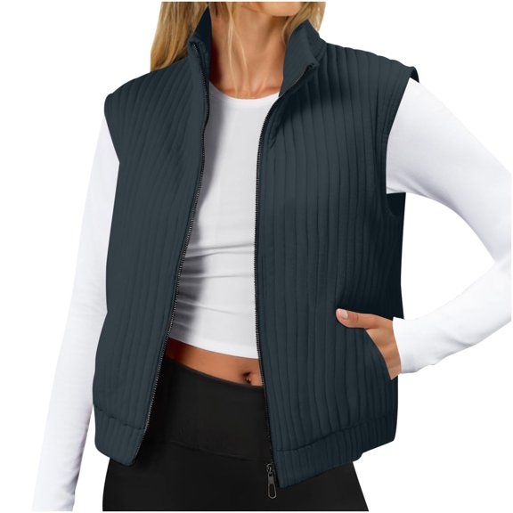 SHTXOZHI Womens Quilted Vest Lightweight Stand Collar Sleeveless Jackets Zip Up Padded Winter Outerwear