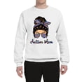 thumbnail image 3 of Autism Awareness Mom Life Messy Hair Bun | Cool Support Neon Print Bandana Mother's Day Unisex Crewneck Graphic Sweatshirt, White, Small, 3 of 5