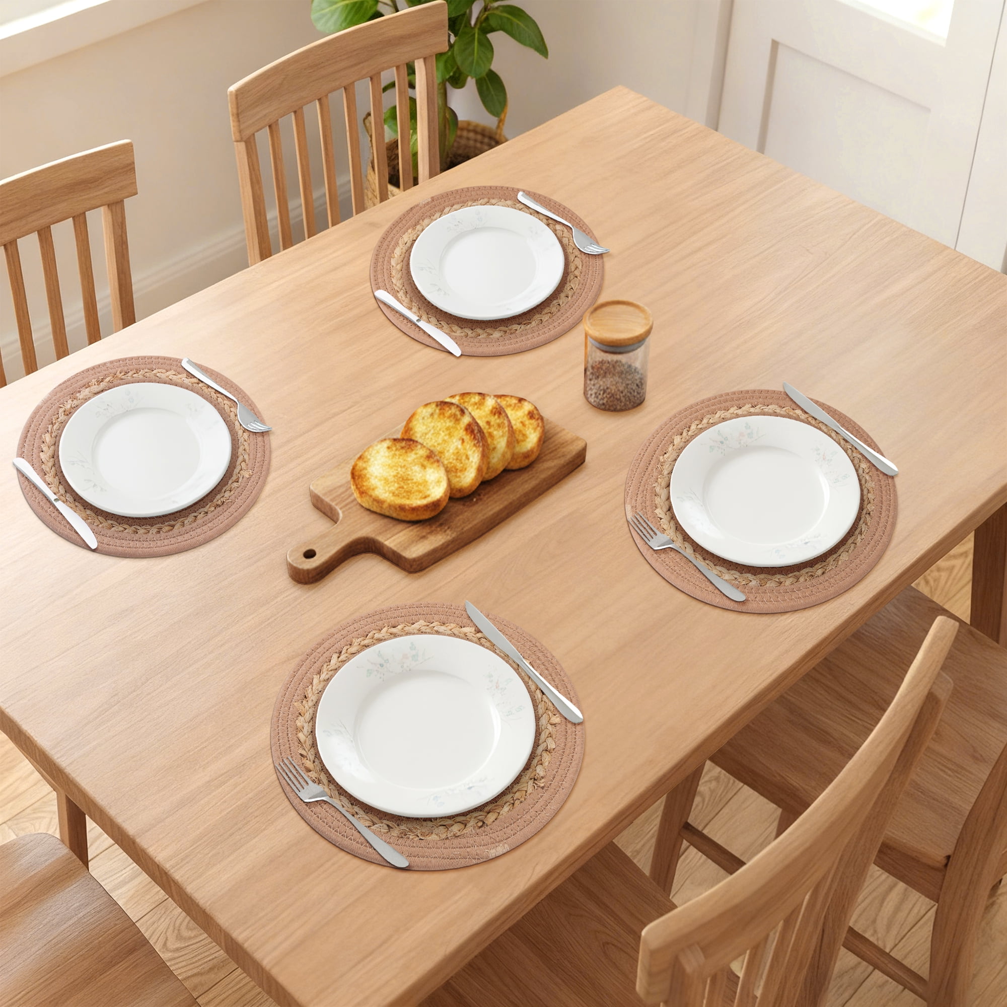 Unique Bargains 6pcs Farmhouse Woven Placemats Grass Yellow 11.8"x11.8"