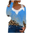 thumbnail image 1 of RKZDSR Women Tshirts Graphic Clearance,Plus Size Summer Womens Cold Shoulder Blouse Short Sleeve Cute Plain Tees Sexy V Neck Lace Crochet Patchwork Tunic Tops G12-Blue S, 1 of 5