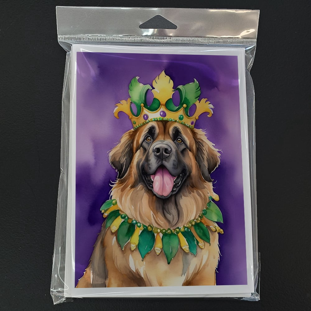 Leonberger King of Mardi Gras Greeting Cards Pack of 8 7 in x 5 in