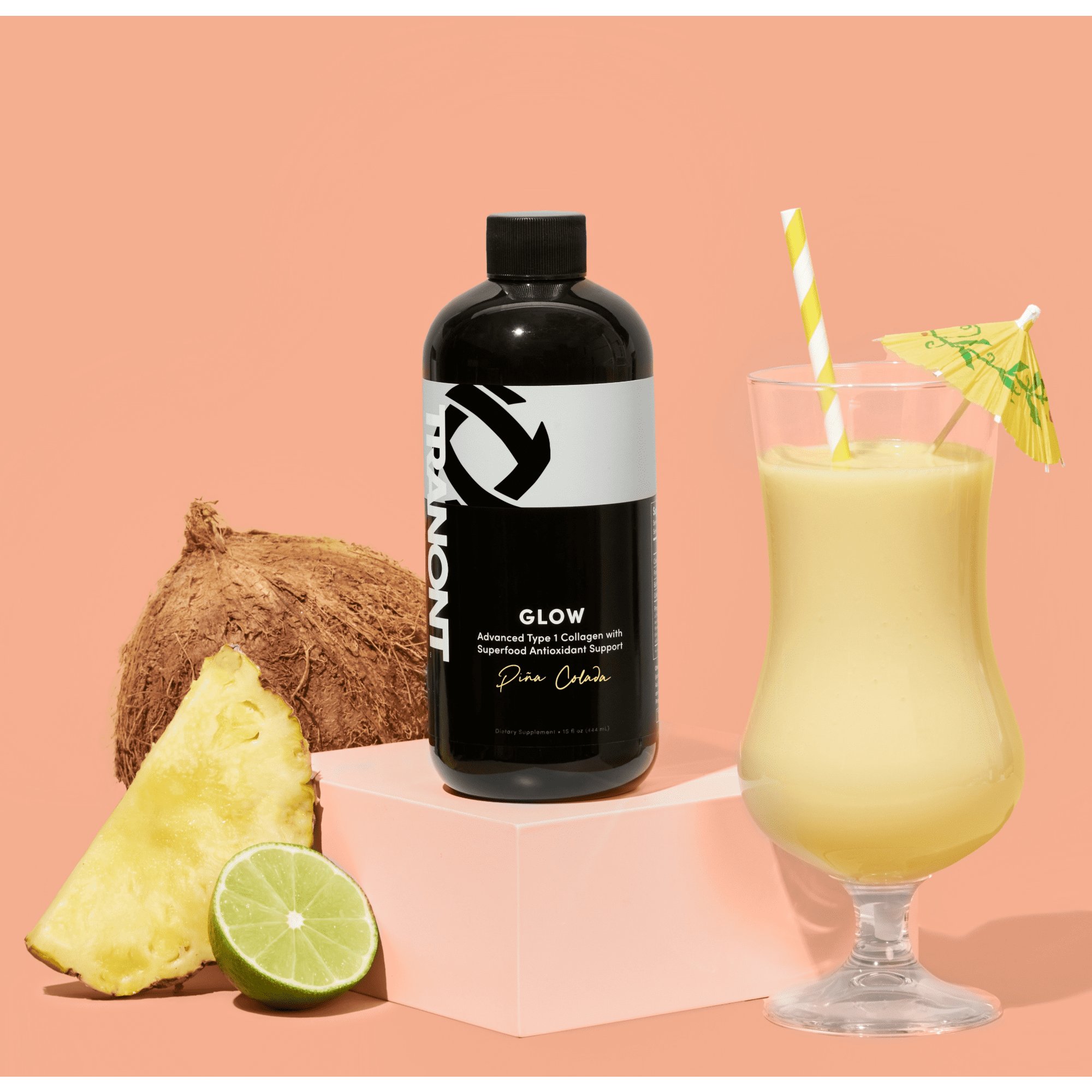 Tranont Glow Advanced Type 1 Collagen with Superfood Antioxidant Support | Healthier Hair, Skin, Nails & Joints | 15oz. Piña Colada