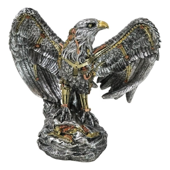 Large Geared Clockwork Steampunk Nano Cyborg Eagle with Open Wings Figurine