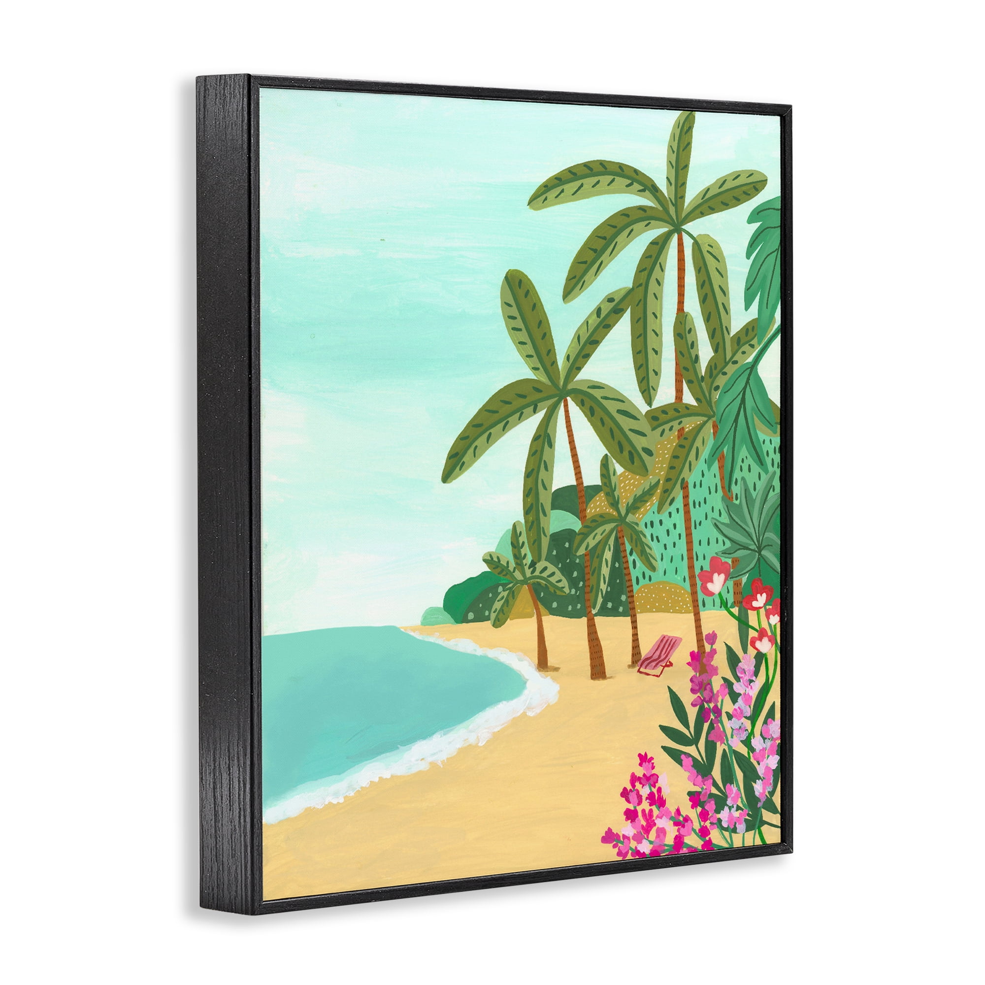 Palm Filled Shoreline Black Framed Giclee Art, design by Nabeela Rumi