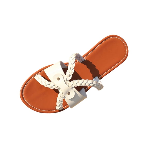 HomeDM Women's Flats Sandals Open Toe Slip On Dressy Strappy Slide Sandals for Summer Beach, White Size 7.5