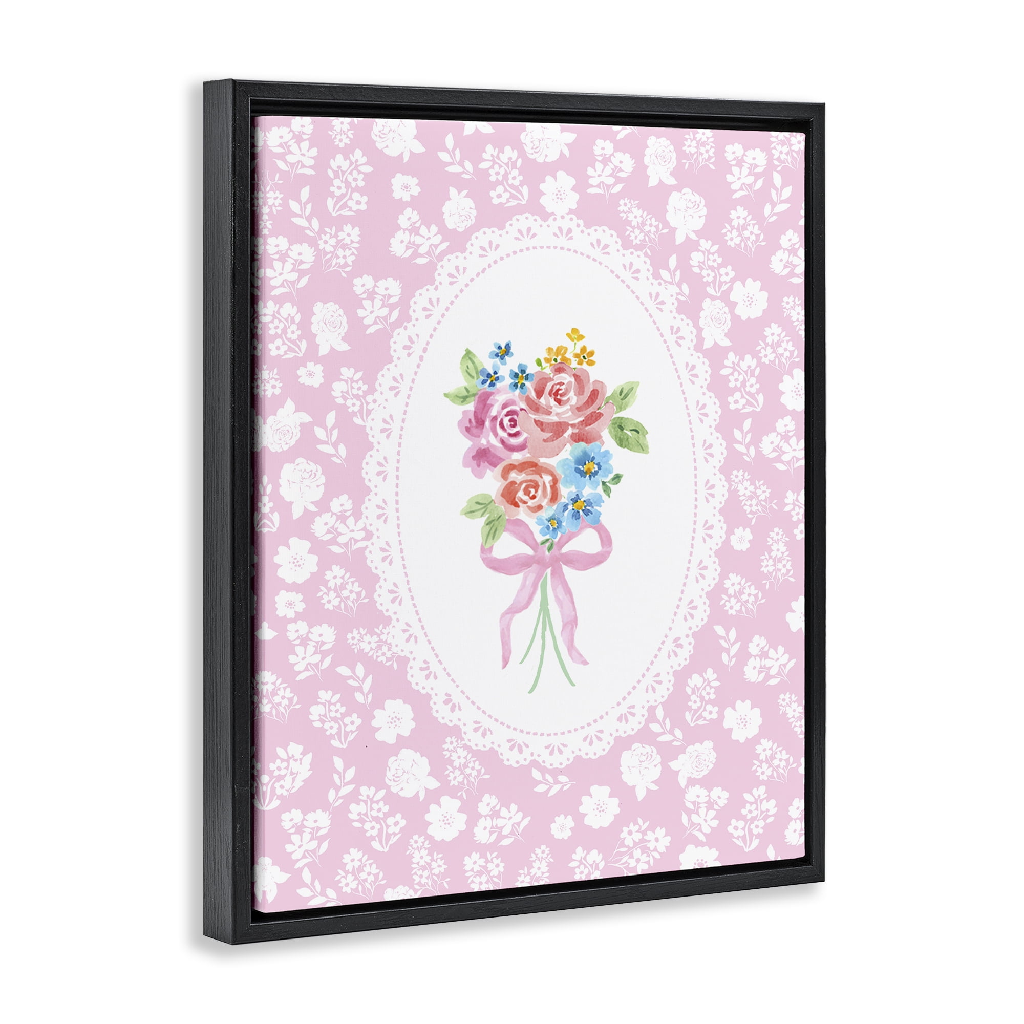 Stupell Industries Pink Feminine Bouquet Black Framed Floater Canvas Wall Art, design by Corinne Haig