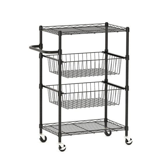 CazToi Heavy-Duty 4-Tier Rolling Cart with Locking Wheels, 110 Lbs Capacity Utility Cart for Kitchen, Garage & Commercial Use