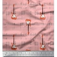 thumbnail image 1 of Soimoi Pink Georgette Viscose Fabric Notes & Guitar Musical Instrument Printed Fabric 1 Yard 42 Inch Wide, 1 of 5
