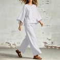 thumbnail image 6 of BRELIL Women Plus Size Two Piece Set Round Neck Batwing Sleeve Tops Wide Leg Pants Casual Loungewear Solid Boho Vacation Outfits Loose Travel Tracksuit, White XL, 6 of 7