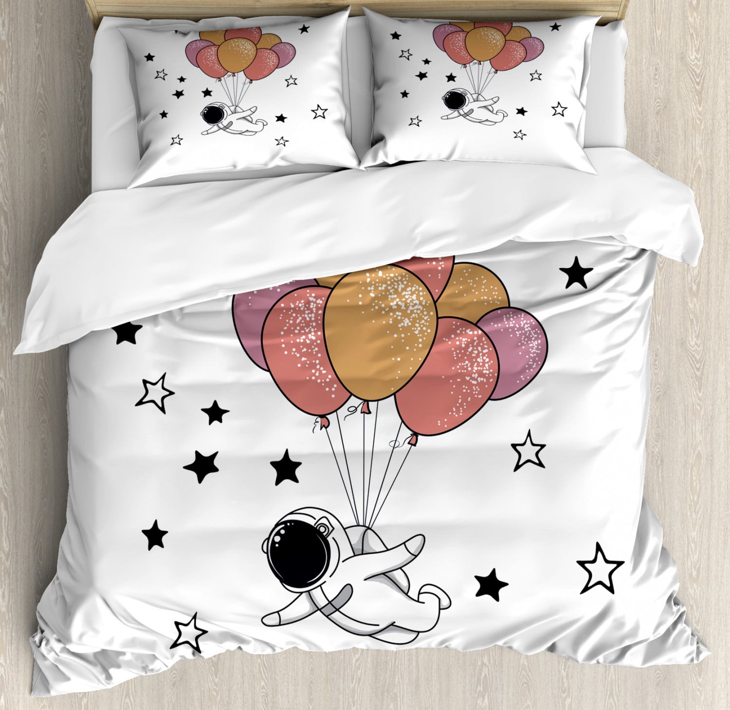 Astronaut Queen Size Duvet Cover Set, Spaceman Floating in the Space ...