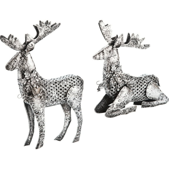 Transpac Metal 15 in. Silver Christmas Elegant Reindeer Set of 2