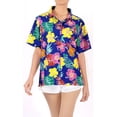 thumbnail image 4 of HAPPY BAY Women's Button Down Blouses Funky Short Sleeve Tropical Vacation Button up Blouse Top Shirt Summer Beach Party Floral Hawaiian Shirts for Women XXL Azure, Floral, 4 of 5