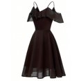 thumbnail image 2 of Black Off-Shoulder Chiffon Midi Dress With Ruffle V-Neck And Spaghetti Straps, 2 of 8