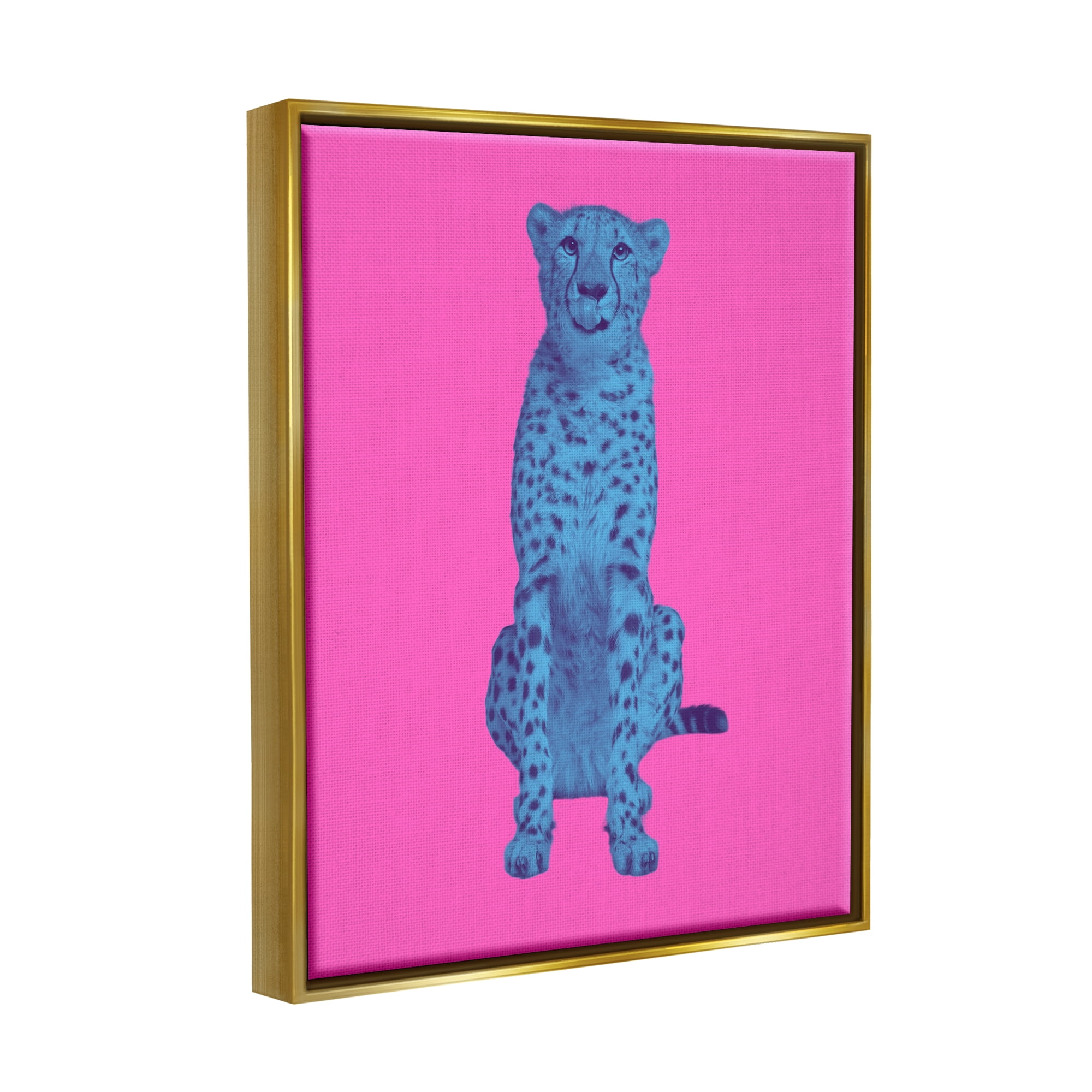 Stupell Industries Bold Leopard on Pink Animals & Insects Painting Gold Floater Framed Canvas Art Print Wall Art, 25 x 31
