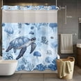 thumbnail image 3 of Coastal Blue No Hook Shower Curtain with Snap in Liner, Sea Turtles Jellyfish Corals Summer Marine Life Waterproof Shower Curtains with See Through Top Window Liner for Bathroom, 72x72 Inches, 3 of 9