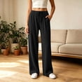 thumbnail image 6 of HomeDM Lounge Pants for Women Straight Leg Drawstring Casual Trousers Black Athletic Work Pants with Pockets Size L, 6 of 9