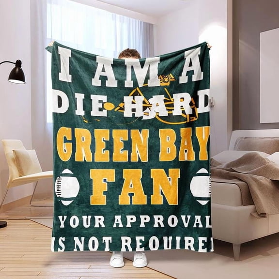 Green Bay Fan Letter Pattern Blanket, Soft Comfortable Throw Blanket, Warm Napping Blanket for Home Office, Bedroom Decor Accessories