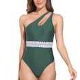 thumbnail image 1 of Mujeres una pieza traje de baño un hombro inclinado hombro cintura correas costura una pieza traje de baño bikini verde M, 1 of 6