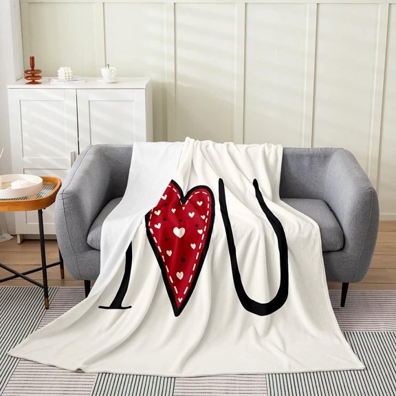 Cartoon Love Blanket Throw 50x60 Inch I Love You Black Red Heart Print Throw Blanket Valentine''s Day Gift Fleece Blanket for Kids Girls Boys Geometric Love Bedroom Decor Fuzzy Blanket