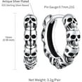 thumbnail image 6 of ChainsHouse 925 Sterling Silver Hoop Earrings for Men Women Skull Link Hypoallergenic Gothic Punk Earring Birthday Christmas Jewelry Gift with Box, 6 of 8
