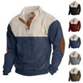 thumbnail image 5 of XAOWF Men'S Casual Stand Collar Sweatshirt Front Button Color Block Long Sleeve Loose Fit Rib Stylish Pullover Everyday Workout 2025 Autumn Versatile Trendy Tops, 5 of 8