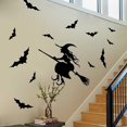 thumbnail image 4 of Calcomanía de pared de vinilo removible de bruja de Halloween y murciélago aterrador, paquete de 13 pegatinas de pared ecológicas de Halloween JAMW Sencillez, 4 of 5
