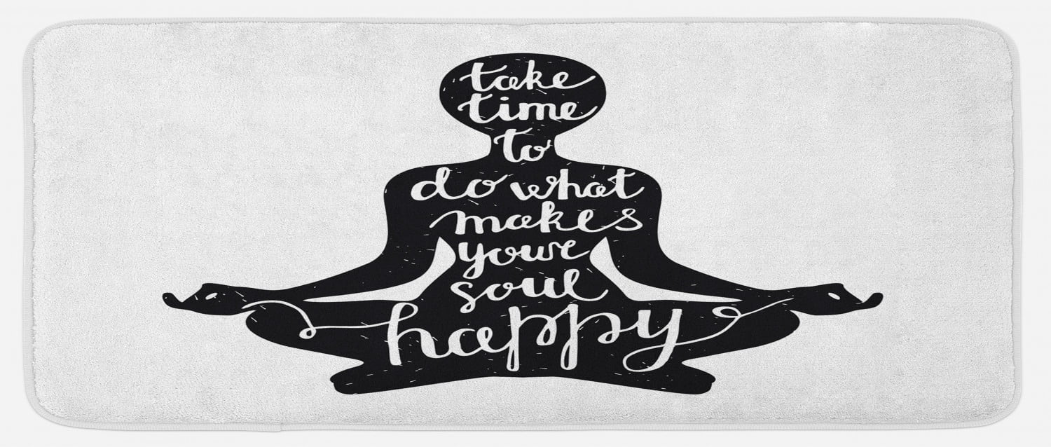 Yoga Kitchen Mat, Dark Silhouette Words About Time and Soul Inspiration  Happiness Practice, Plush Decorative Kitchen Mat with Non Slip Backing, 47"  X 19", Black and White, by Ambesonne - Walmart.com