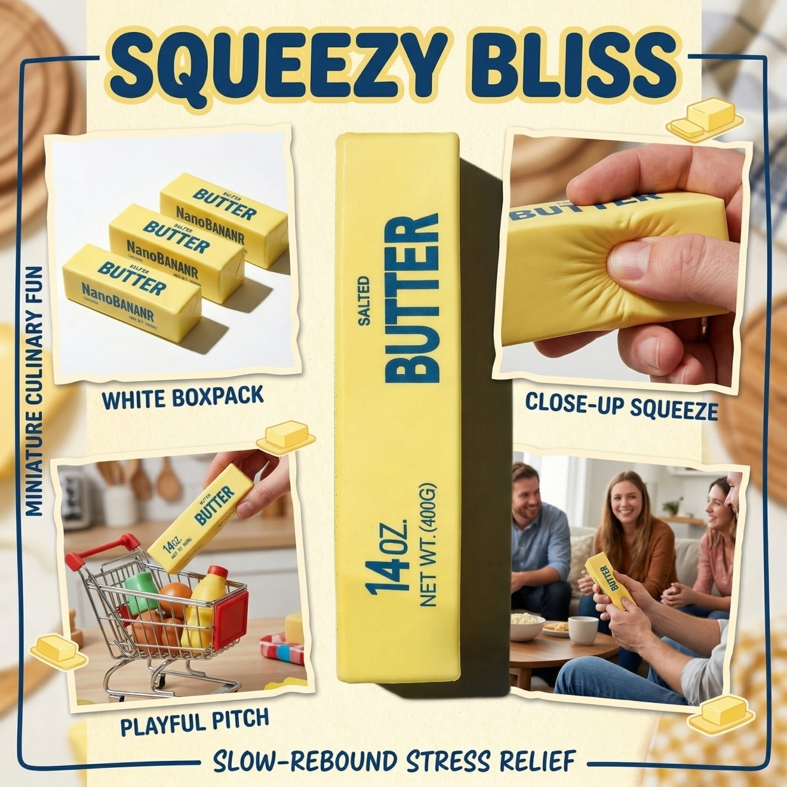 14oz Big Squeezy Butter Toy - Jumbo Butter Stick Squishy - Realistic Slow Rising Food Fidget Toy for Stress Relief & Anxiety Relaxation 2026