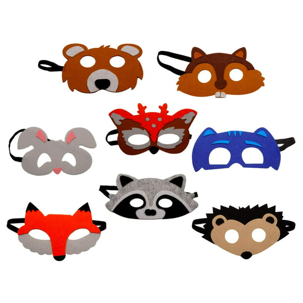 Felt Animal Childrens Masks (8 masks, 7 x 4 in) Zoo Forest Stitched Costume  Elastic 