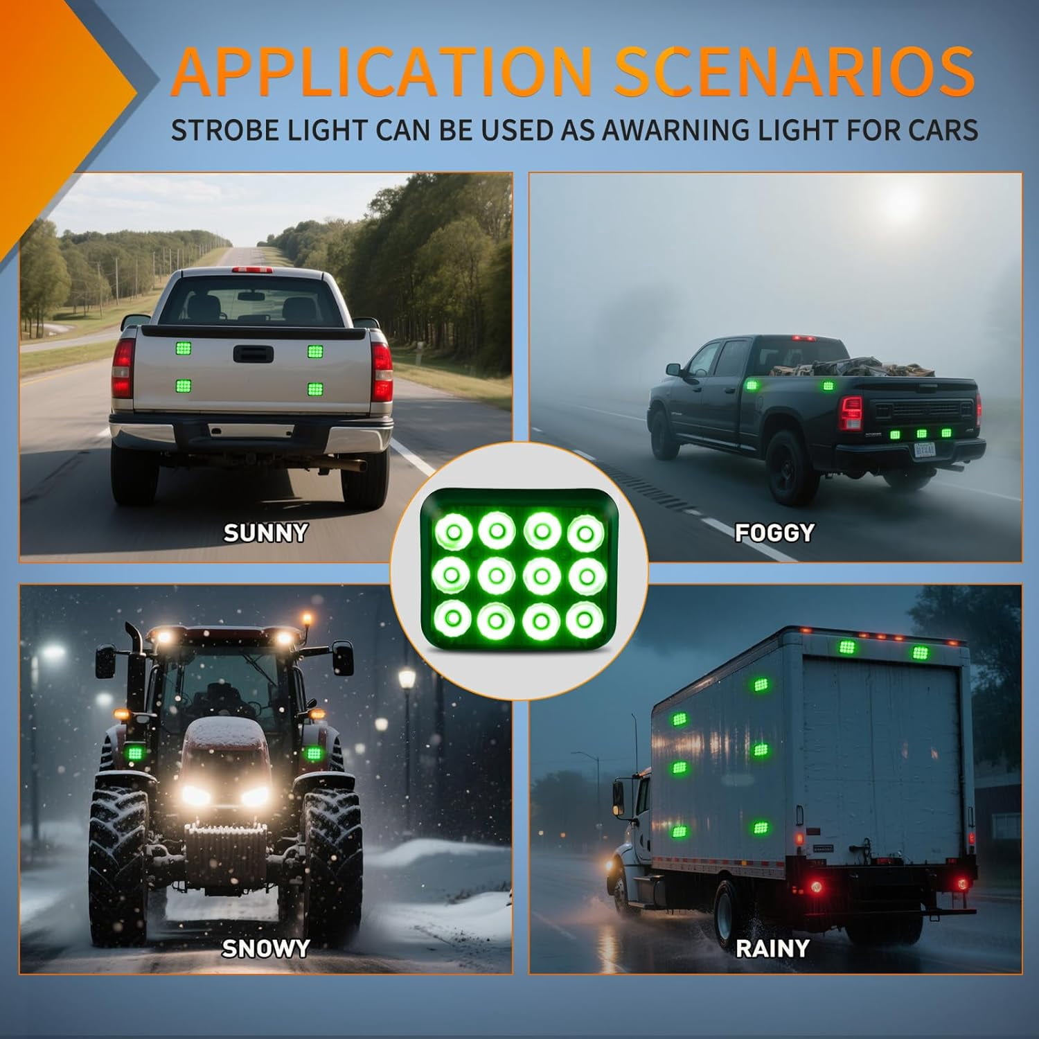 Nilight 12LED Magnetic Wireless Trailer Lights 2PCS Rechargeable Portable Hazard Beacon Warning Light Green Emergency Strobe Light for Trucks Trailers Vehicles Cars Bus Surface Mount