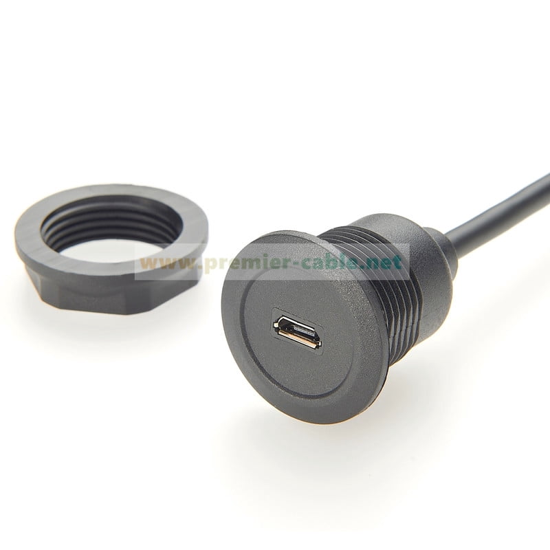 Micro USB Male to Female Extension Cable Flush Panel Mount Micro USB Type B Data & Charging Cable for Car, Boat, Enclosure