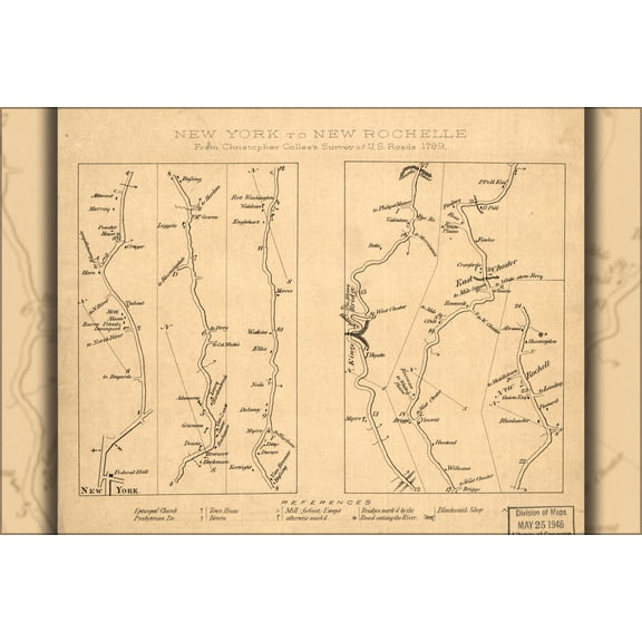 24"x36" Gallery Poster, map of New York city to New Rochelle 1789