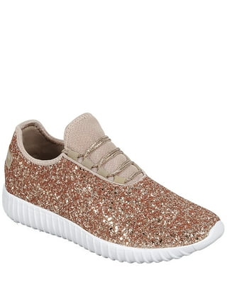 SIMANLAN Women's Casual Platform Rhinestones Glitter Slip On Sneakers Flat  Walking Shoes 