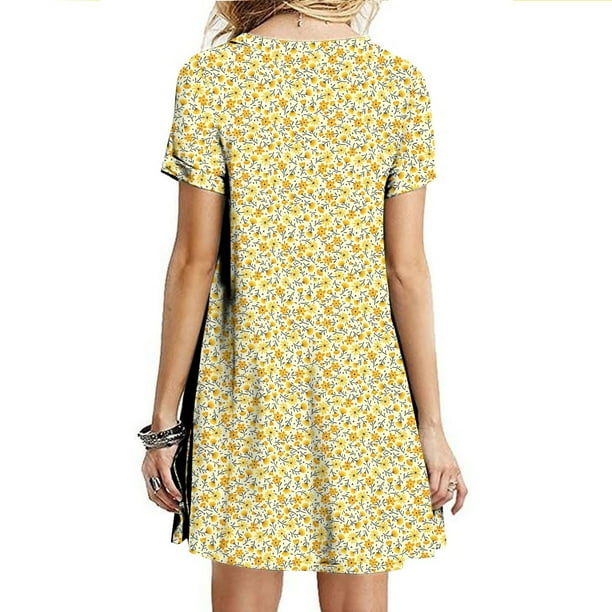 Patlollav Plus Size Womens Dresses,Ladies Plain Loose Loose Floral