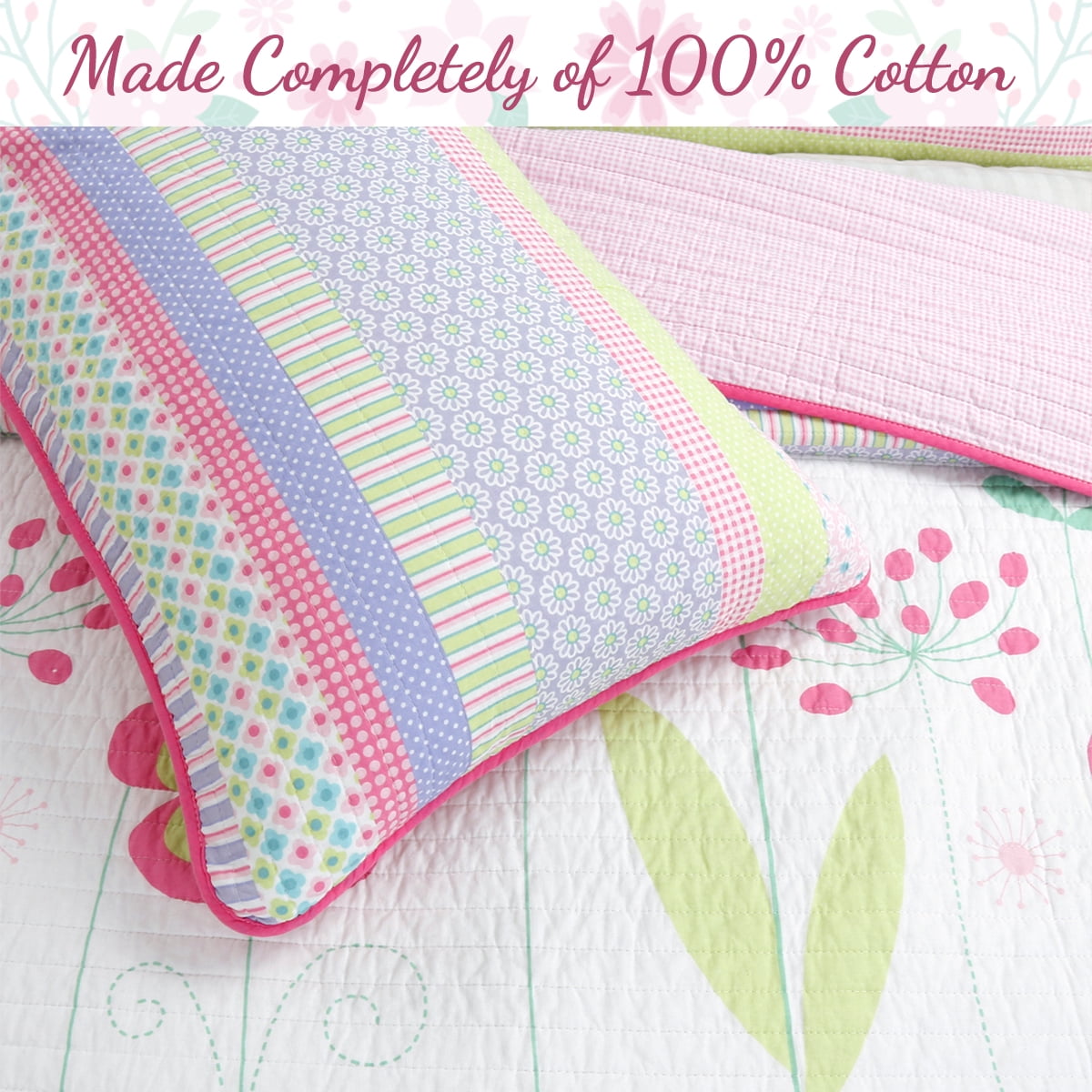 Cozy Line Home Fashions Blossom Pink Flower Butterfly Floral Girl Twin 2 Piece Quilt Bedding Set