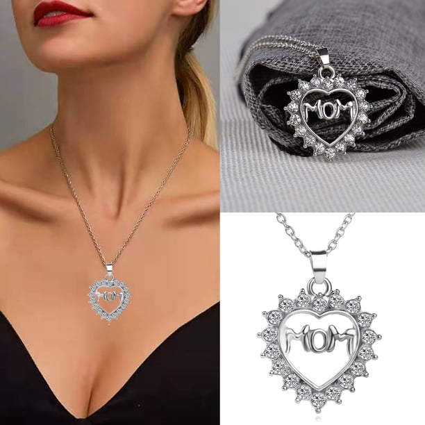 Fiudx Collar con Colgante de Corazón, Elegante Joya de Aleación de Cristal, Diseño de Cadena Ajustable, Regalo Perfecto para El Día de La Madre, Accesorio de Moda para Mamás, Estilo Llamativo.