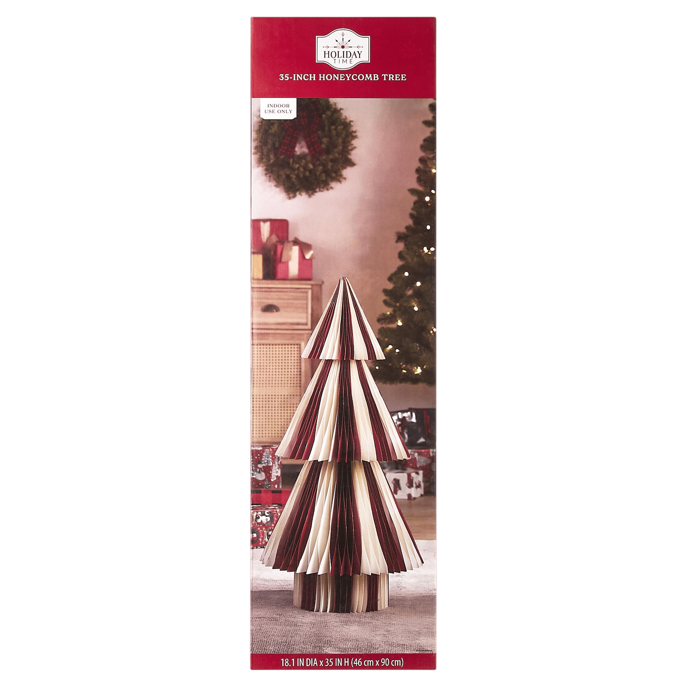 Honeycomb Paper Tree Christmas Decoration, Red and White, 35", by Holiday Time