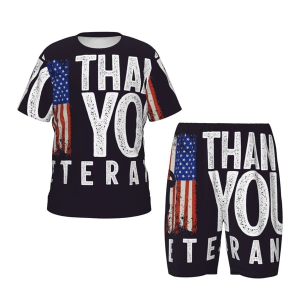 Balery Veterans Day2 Conjunto de Pijama Infantil de Manga Corta con Estampado – Ropa de Dormir de Algodón Suave-X-Large