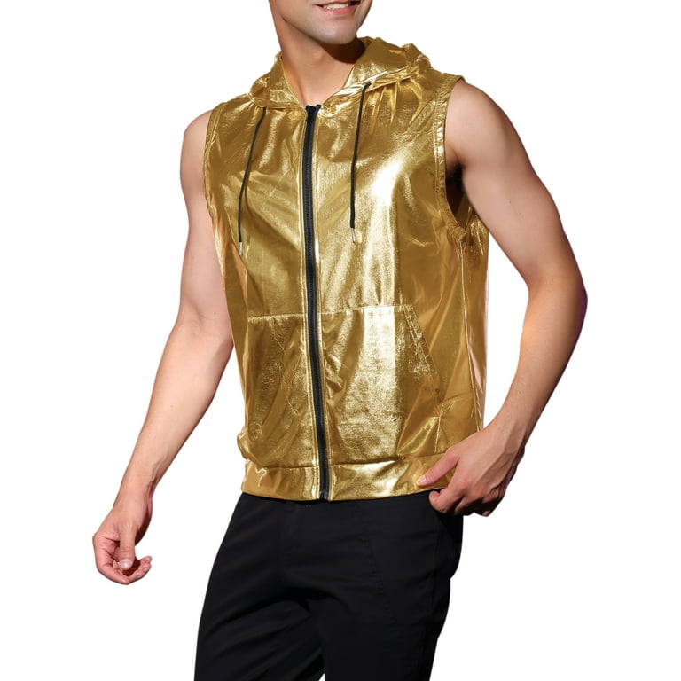 Lars Amadeus Men s Metallic Hooded Vest Party Shiny Sleeveless Hoodie Walmart