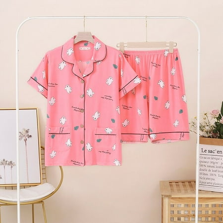 

PIKADINGNIS Women Comfortable Pyjamas 5XL 6XL 7XL Short Sleeve Casual Homewear Spring Summer Pajama Sets Full Cotton Sleepwear Set